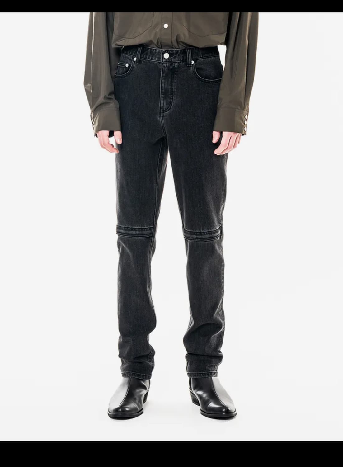 SLIM FIT MIDDLE ZIPPER DENIM WASHED BLAC 상품이미지1