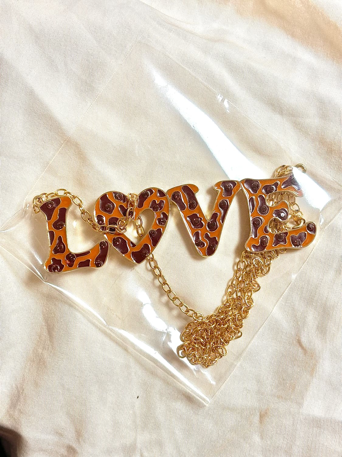 호피 오네갸루 목걸이 악세 레오파드 러브 레터링 큐빅 골드 체인 상품이미지1