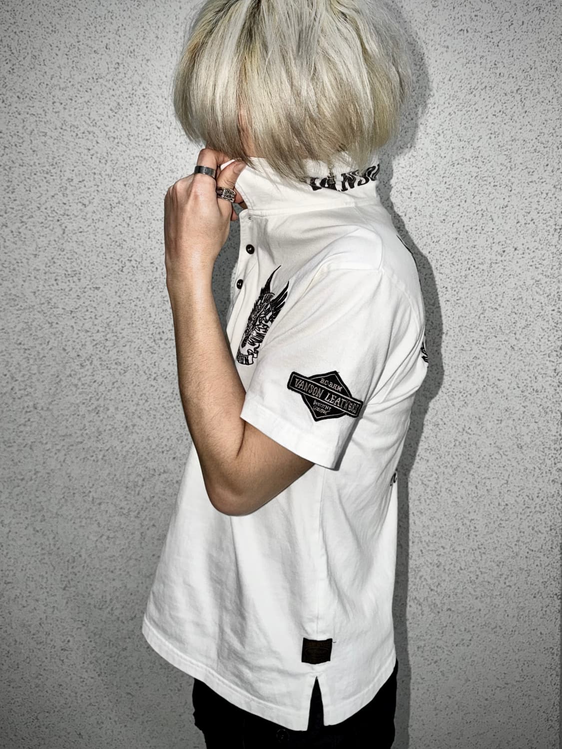 vanson 스컬 자수 카라 반팔 상품이미지2