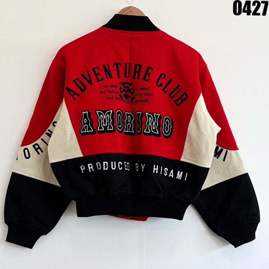 히사미 아모리노 울 혼방 배색 빈티지 스타디움 자켓 M 0427 상품이미지10