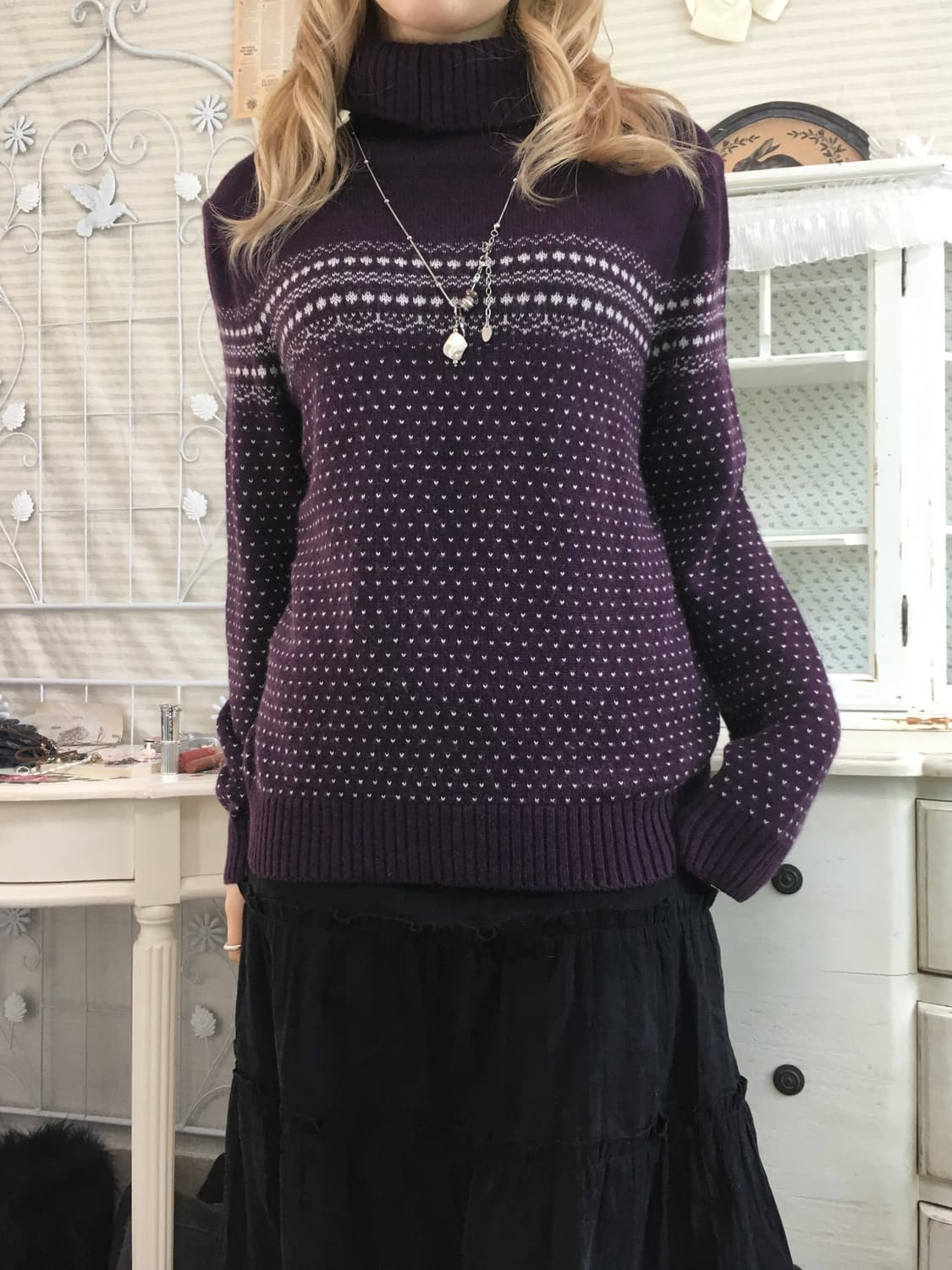 일본빈티지 퍼플 노르딕 풀오버 니트 상품이미지2