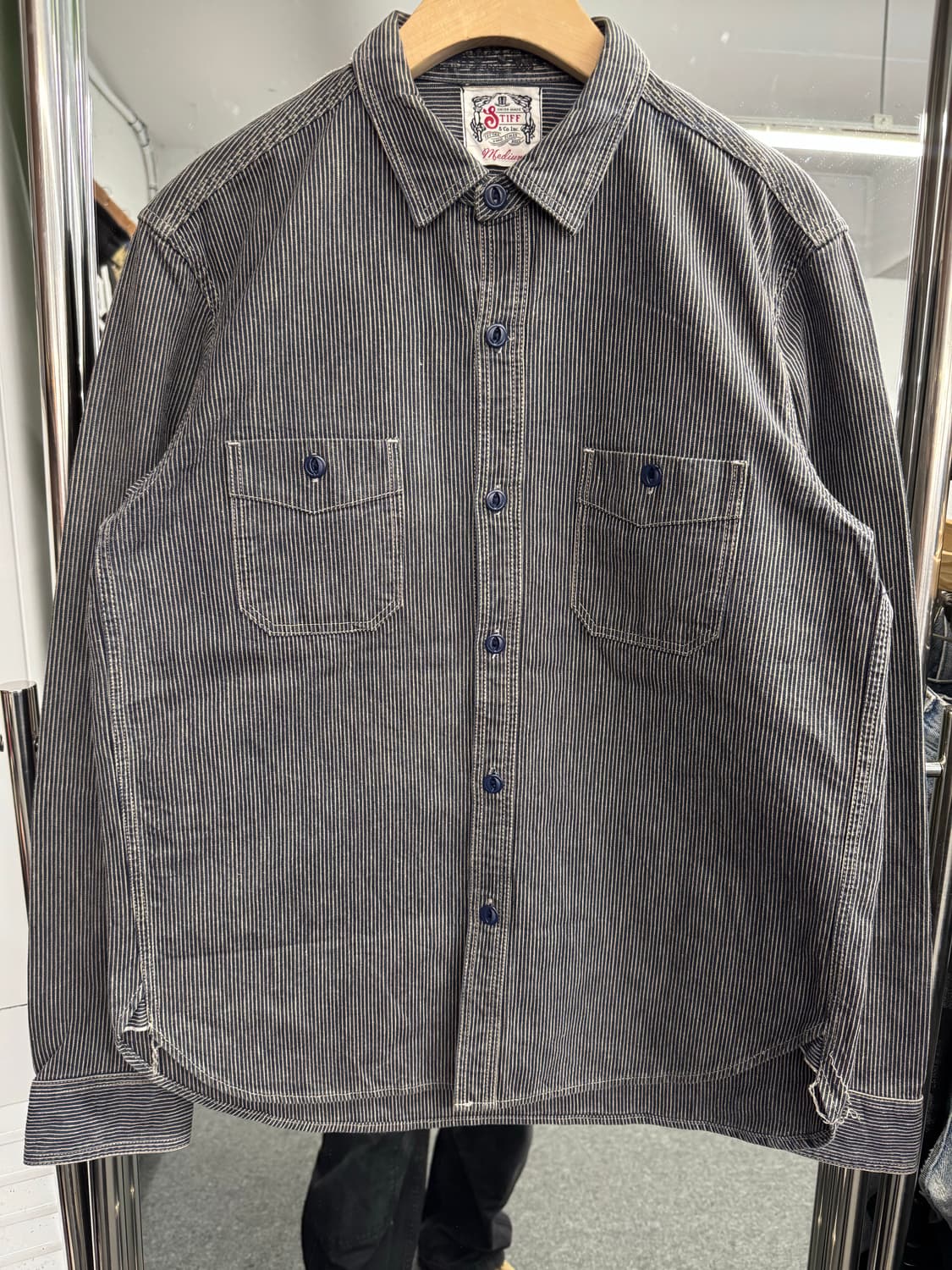 japanese vintage Stiff&co.inc 스트라이프 워크셔츠 상품이미지1