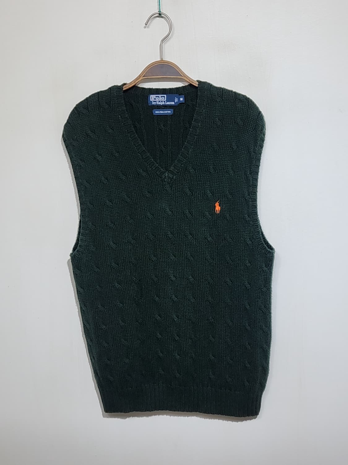 (L) 랄프로렌 폴로 꽈배기 니트조끼 녹색 케이블 베스트 피마코튼  상품이미지1