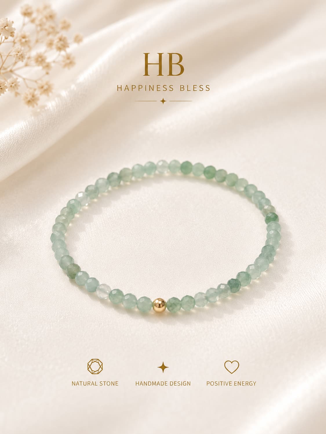 페이셋 그린 아벤츄린 3mm 원석팔찌 | 14K 골드필드 상품이미지1