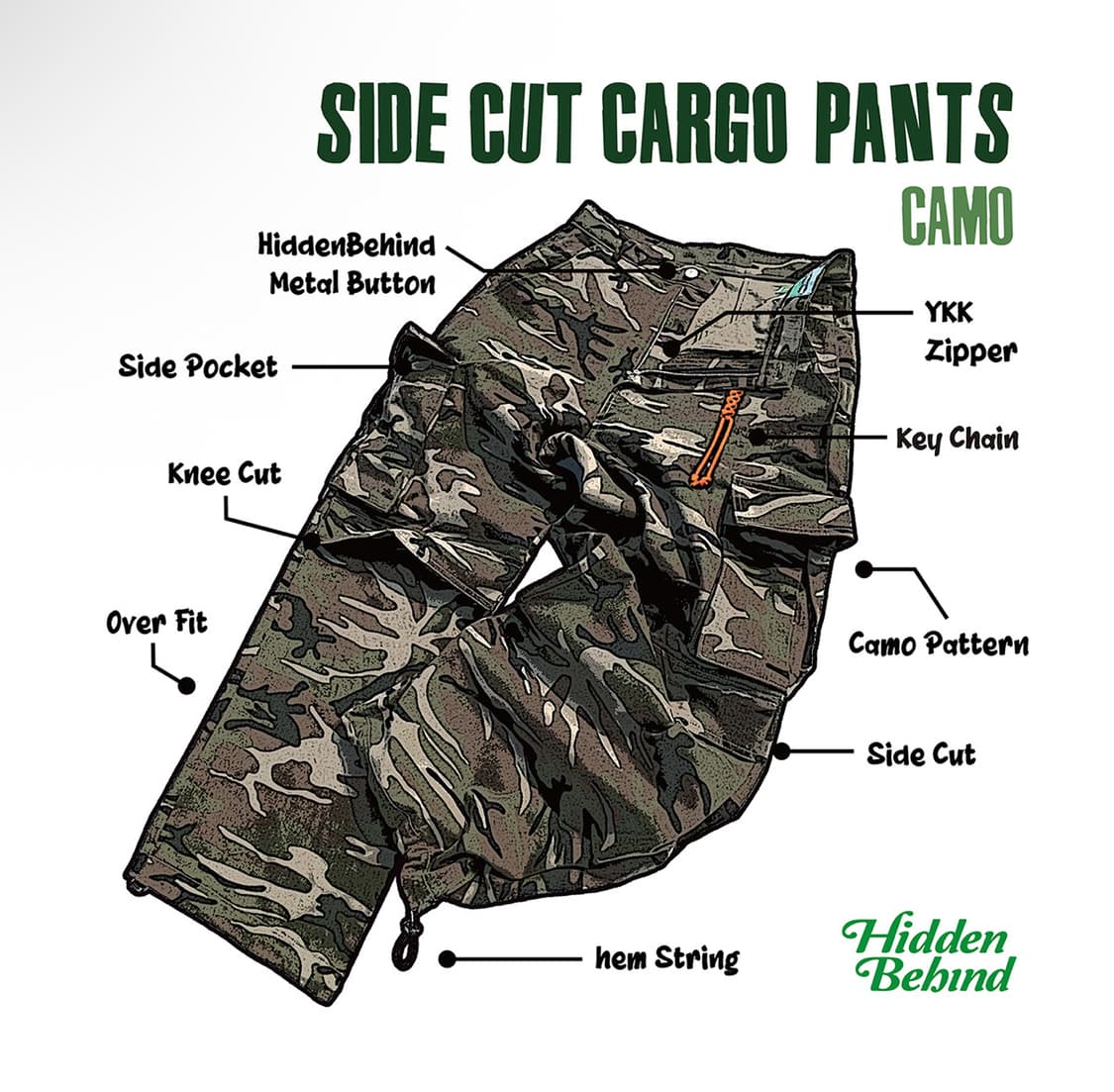 히든비하인드 절개 카모 팬츠 카모 바지 L 상품이미지4