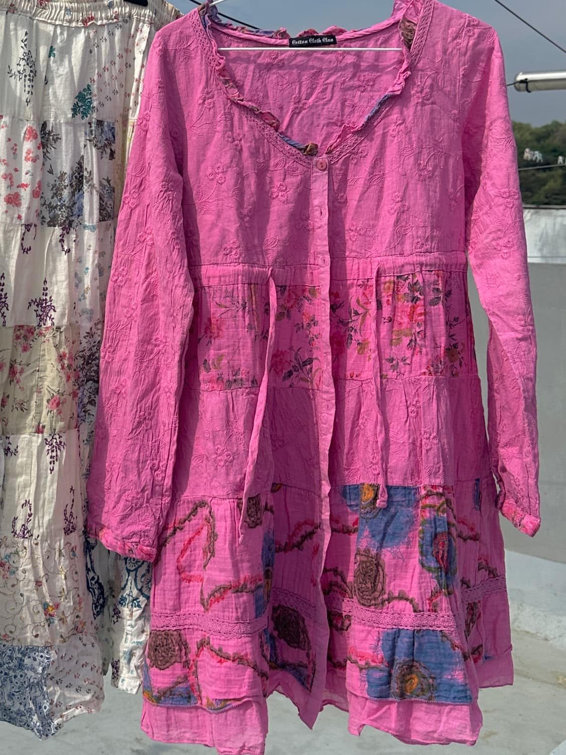 하구미 핑크 패치워크 바선생 원피스 블라우스 에스닉 히피 모리 빈티지 상품이미지1