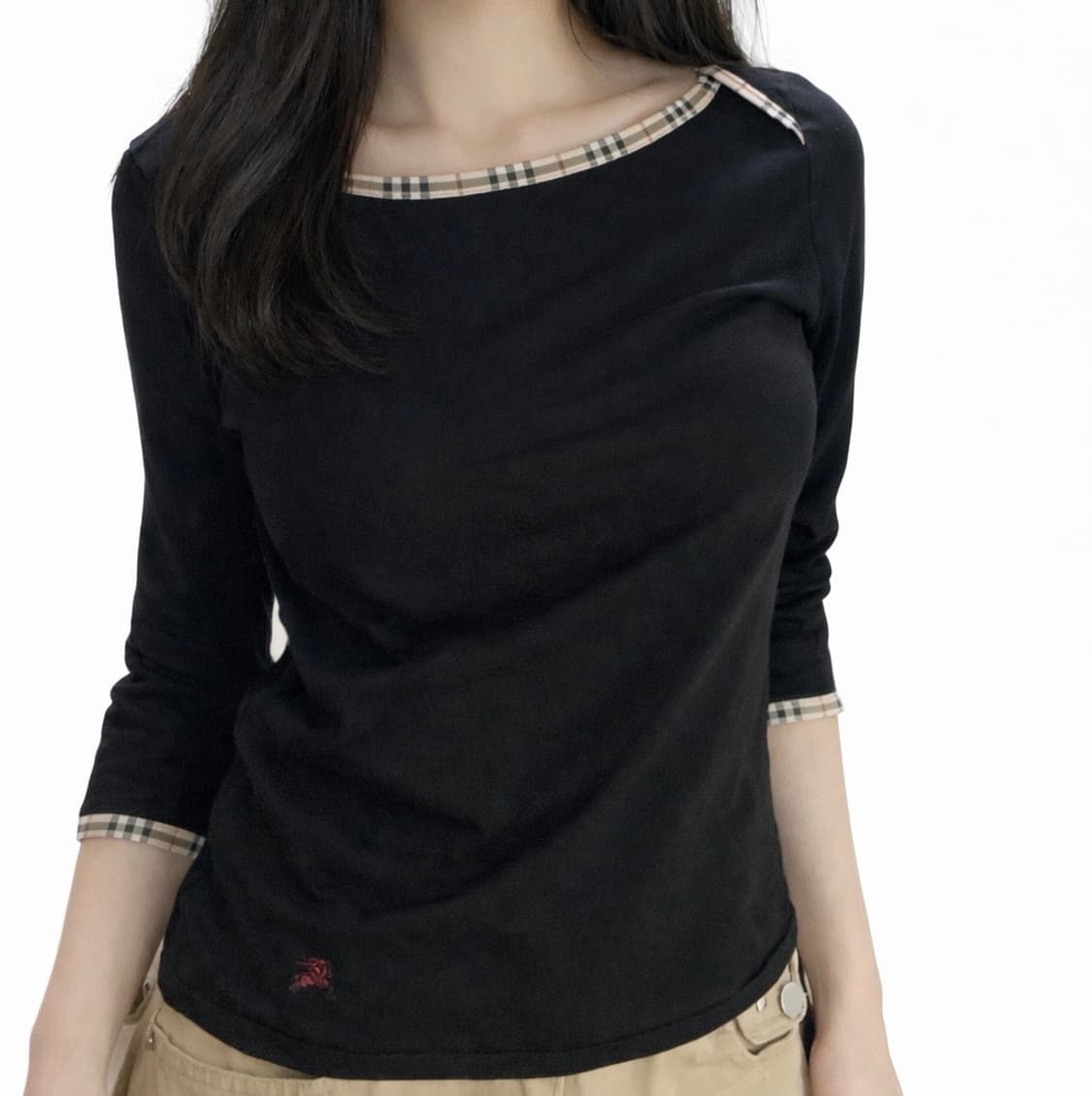 버버리 보트넥 7부 레드로고 티 상품이미지1