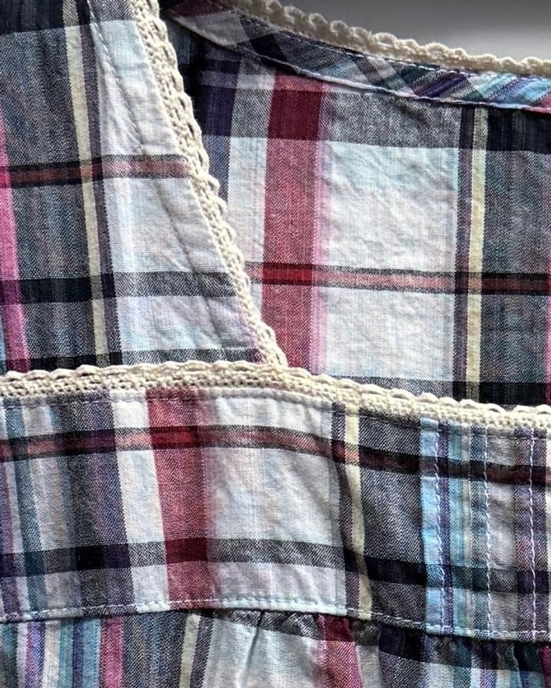 모리걸 스퀘어넥 반소매 체크 남방 블라우스 상품이미지2