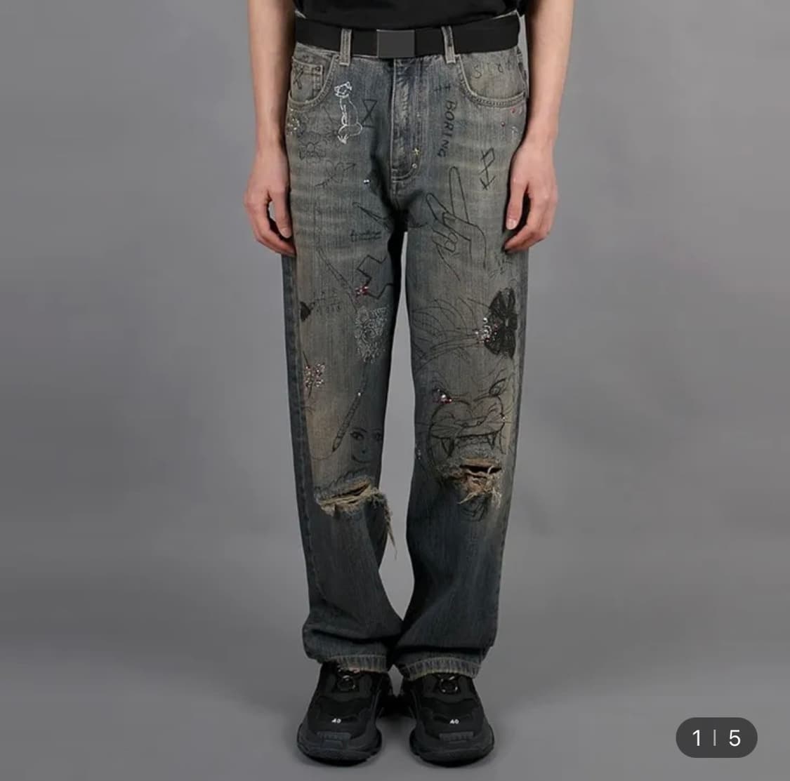 [S] 새상품 발렌시아가 라인스톤 데님 상품이미지4