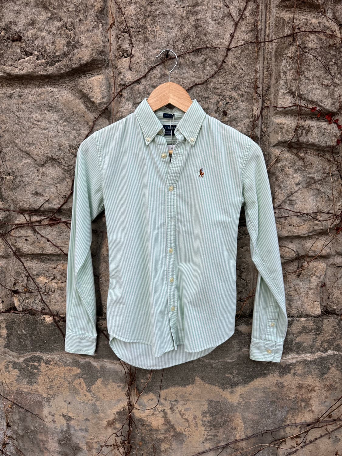 폴로 랄프로렌 빈티지 옥스포드 스트라이프 셔츠 슬림핏 그린 우먼 여성 상품이미지1