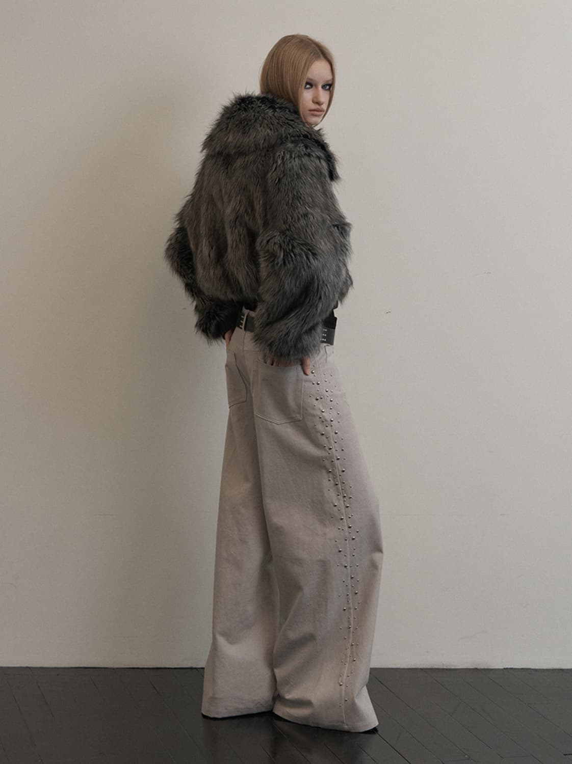 셋업이엑스이 FUR SHORT JACKET / CHARCOAL 상품이미지2