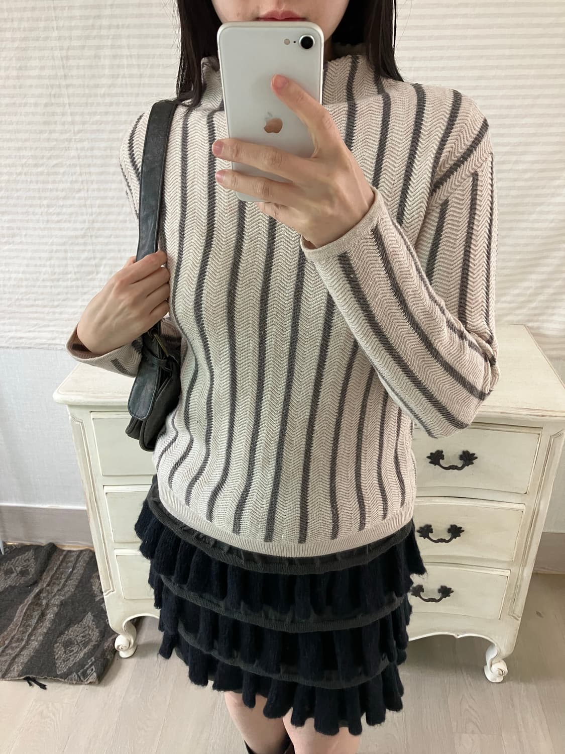 jpn vintage 아이보리 차콜 스트라이프 니트 y2k 스트릿 갸루  상품이미지3