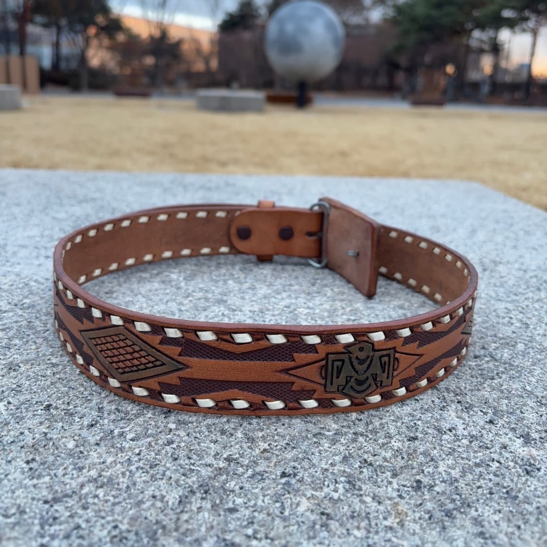 90s USA 밀러 Miller 웨스턴 웨어 카빙 레더 벨트(버클포함) 상품이미지3