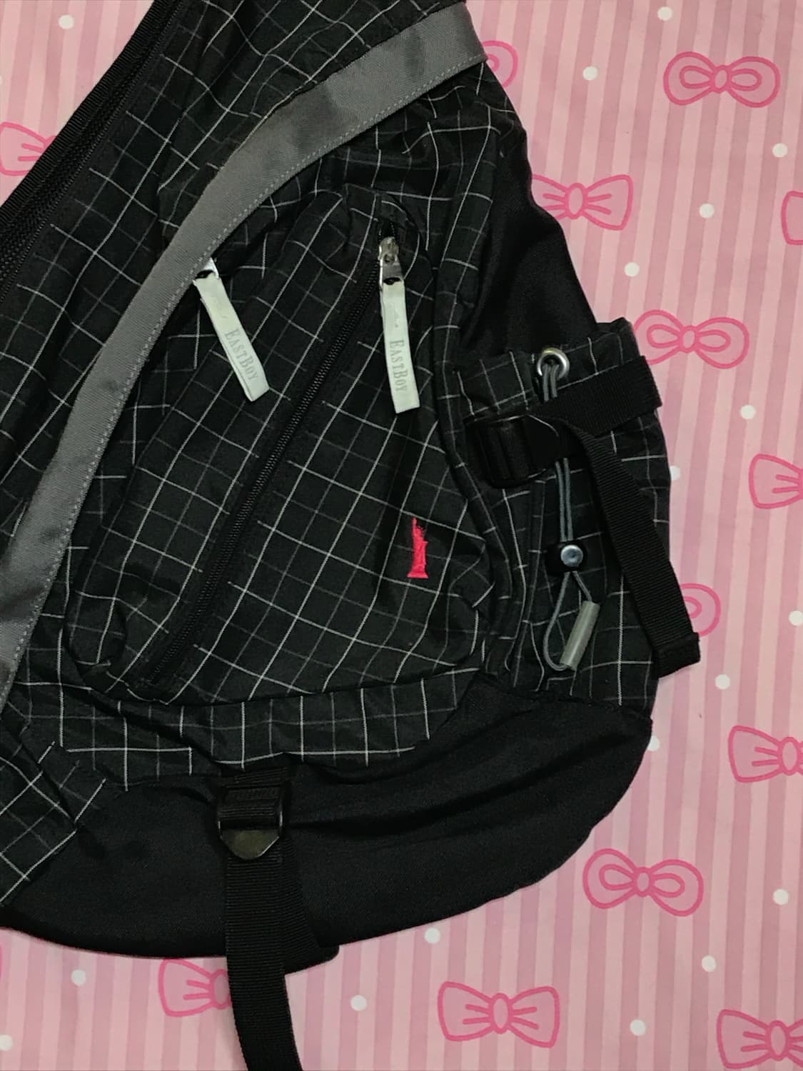 이스트보이 체크 크로스백팩 힙색 핑크로고 모리 하구미 상품이미지2