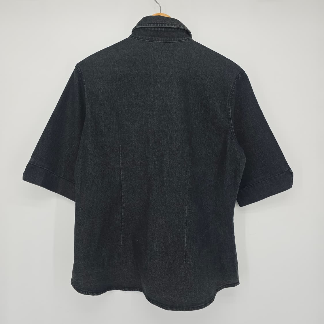 일본 빈티지 블랙 데님 스톤 장식 꽃 자수 반팔 남방 상품이미지7