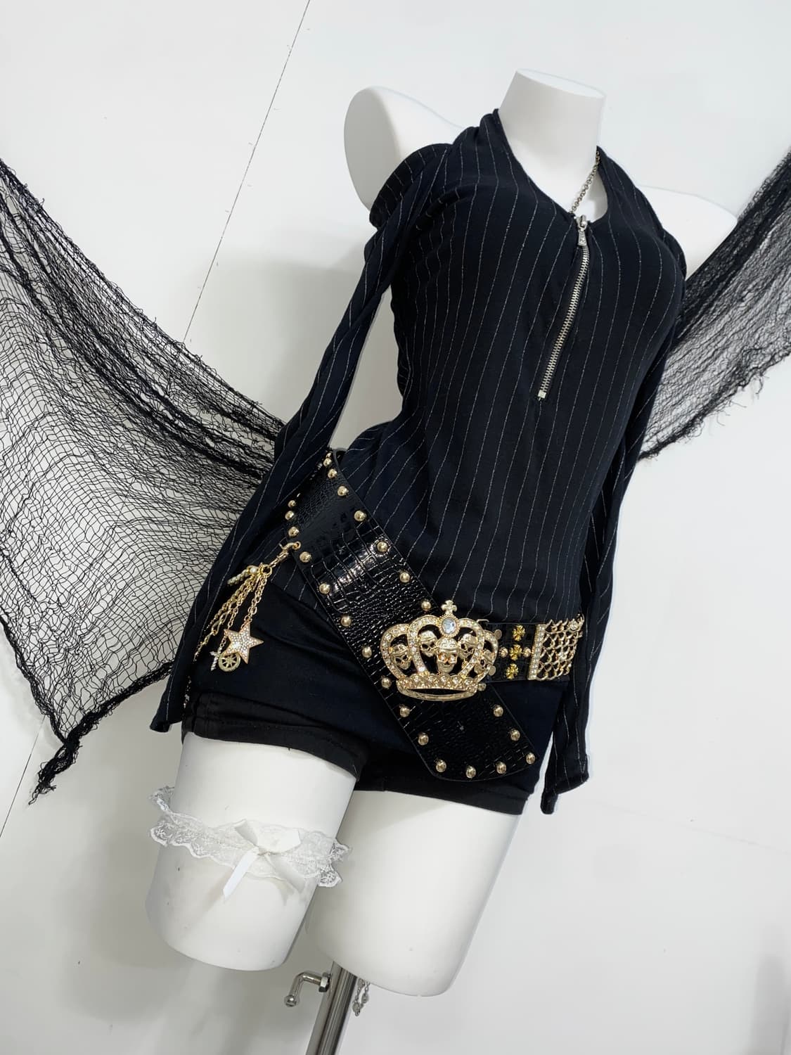 ꒰ঌ LA*BUS 오네갸루 실버 스트라이프 오프숄더 롱슬리브 ໒꒱ 상품이미지2