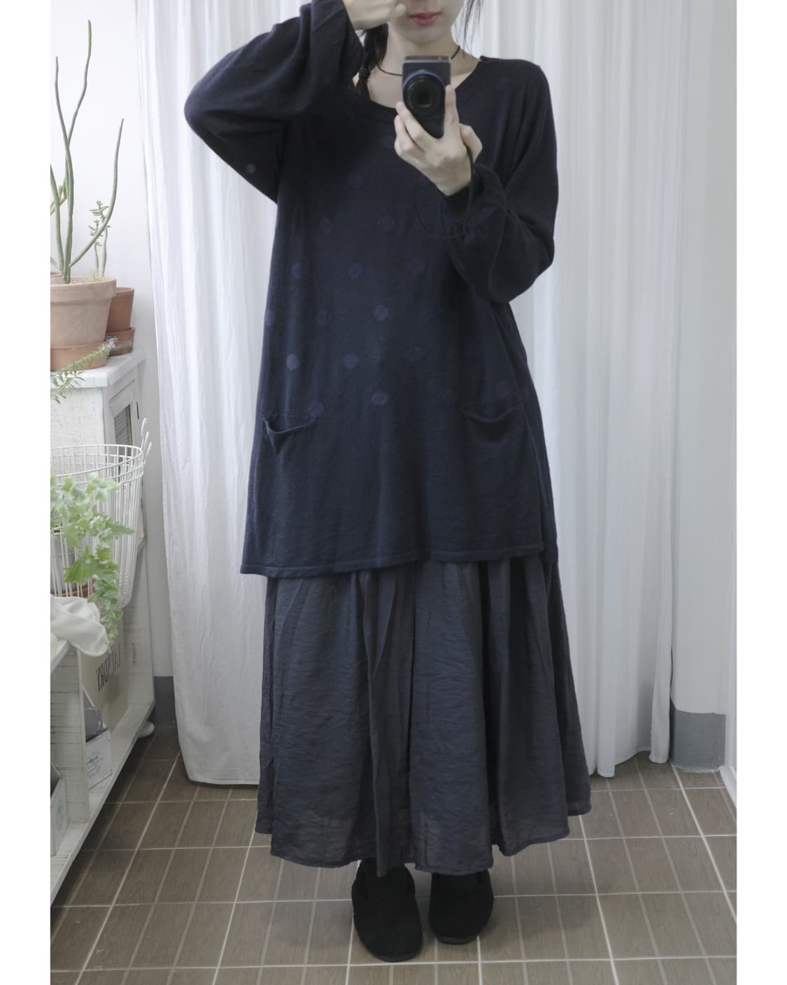 Navy dot open shoulder kint 상품이미지4