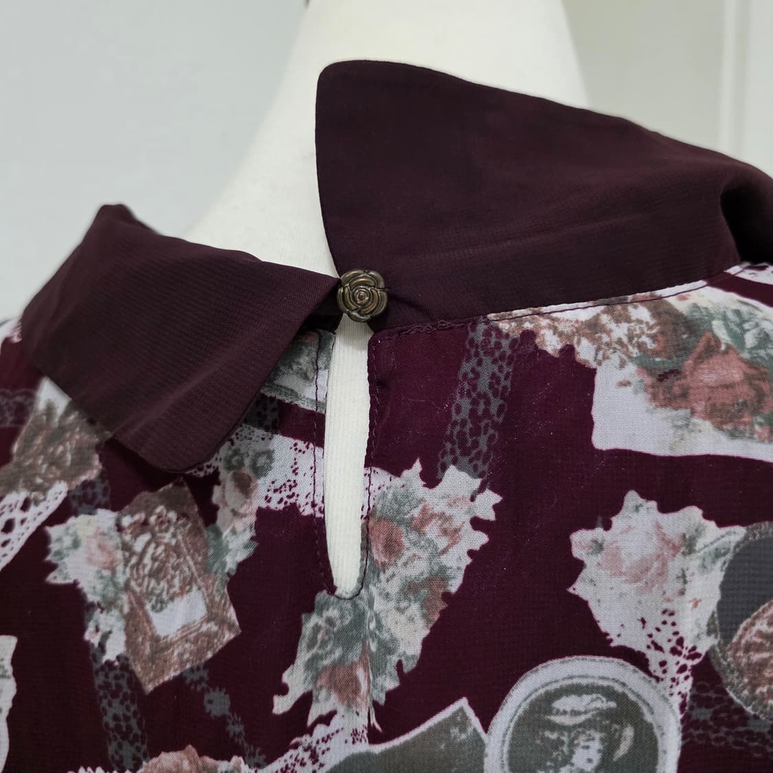 엑시즈팜 고전일본빈티지)버건디 앤틱로즈 레이스 플로럴 클래식유럽풍 원피스 상품이미지5