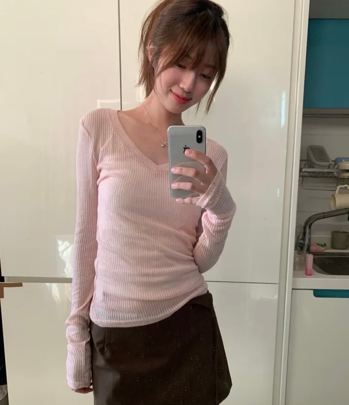 보우아카이브 v-neck long sleeve 핑크 상품이미지1