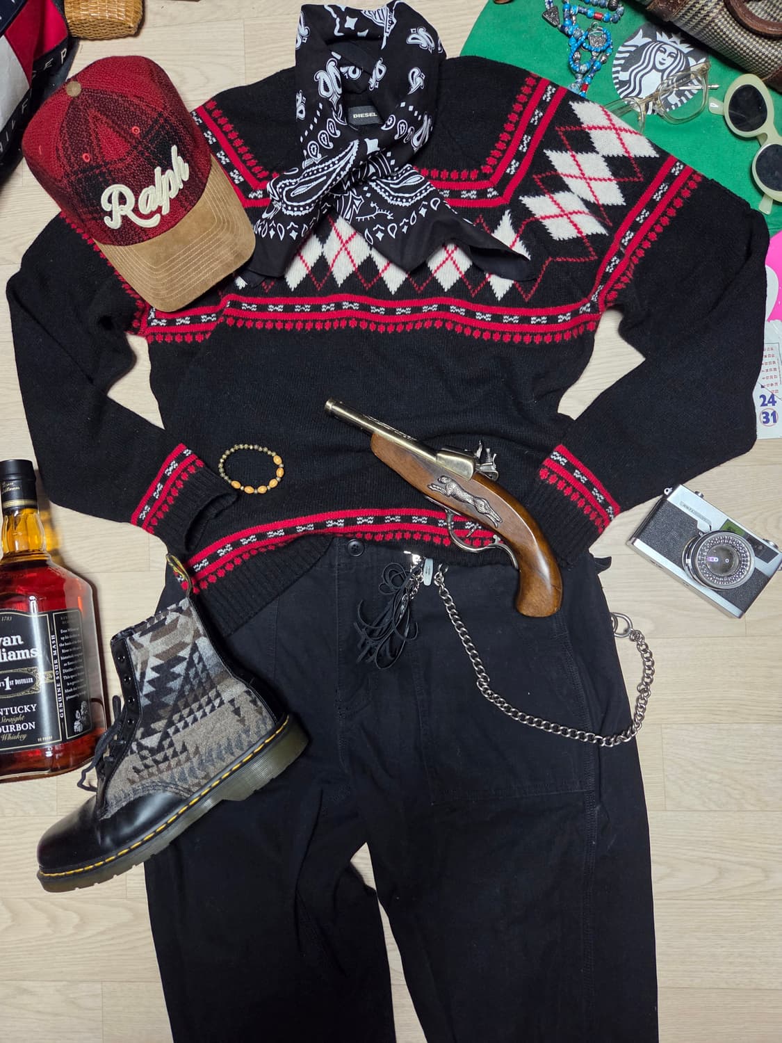 DIESEL 디젤 아가일 니트 스웨터 에스닉 웨스턴  상품이미지2