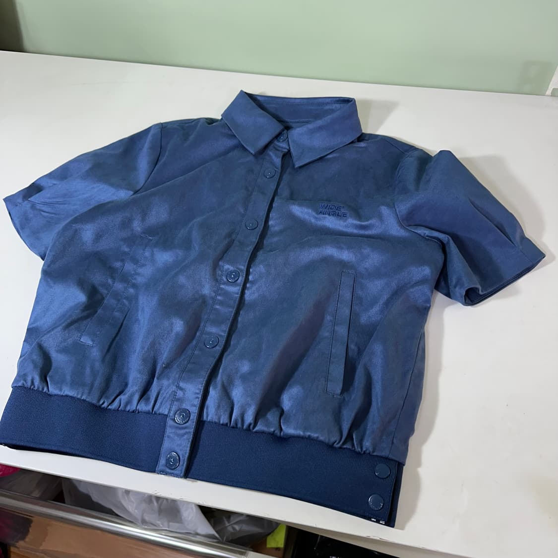 우먼S 와이드앵글 파스텔네이비 폴리 크롭 반팔자켓 상품이미지2