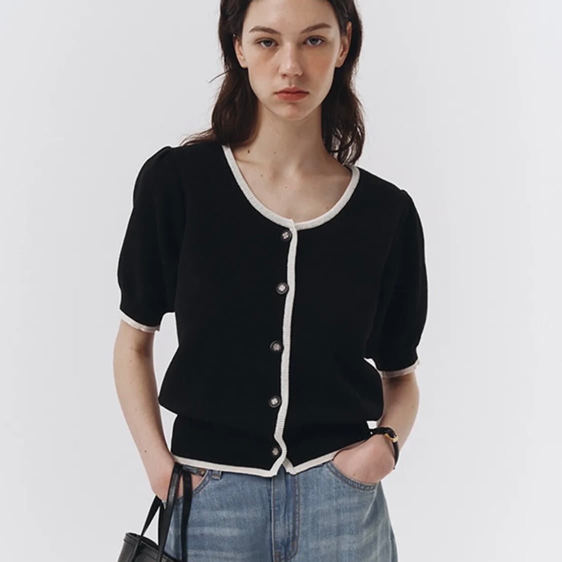 던스트 스쿱넥 가디건 블랙 m 상품이미지1