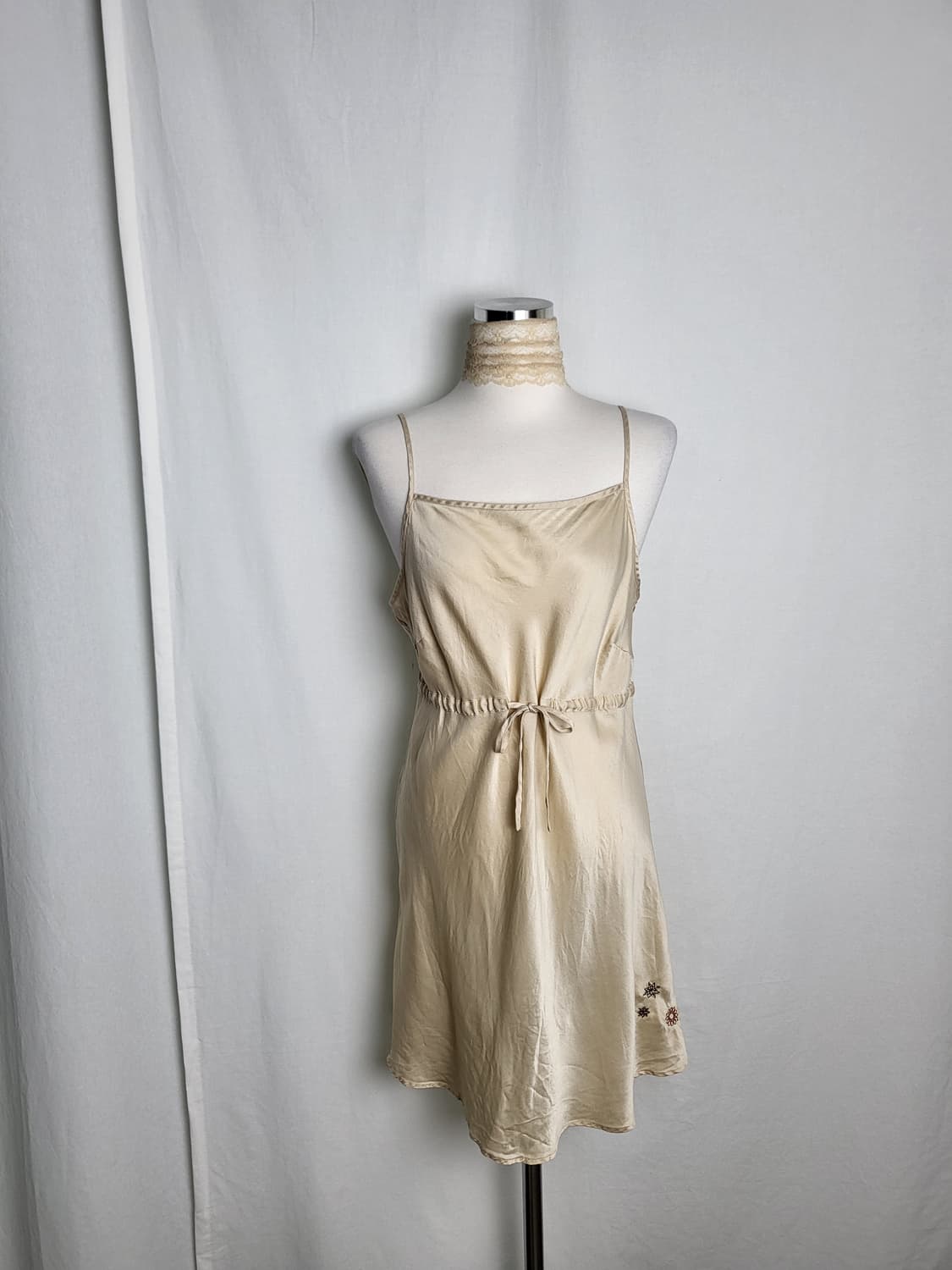 빈티지 아이보리 브라운 슬립 드레스 상품이미지2