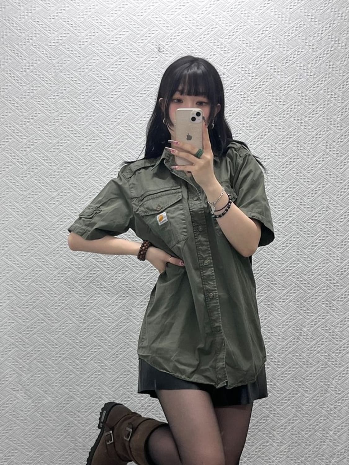 칼하트 빈티지 밀리터리 사파리 말차카키 워크 셔츠 L C12028 상품이미지2