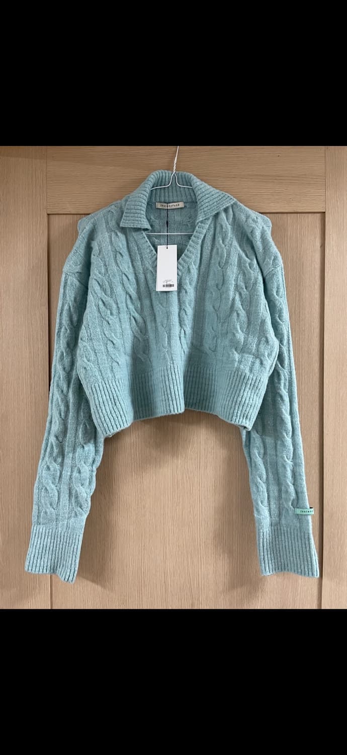 차정원 인스턴트펑크 크롭 울 카라 니트 블루 상품이미지3