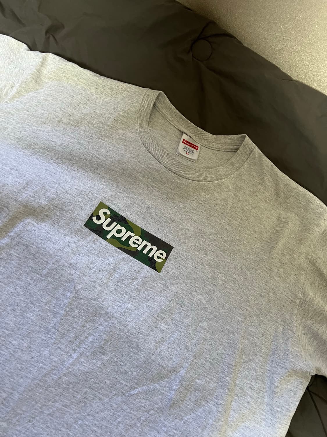 (XL 기장수선) 슈프림 카모 박스로고 그레이 반팔티 상품이미지1