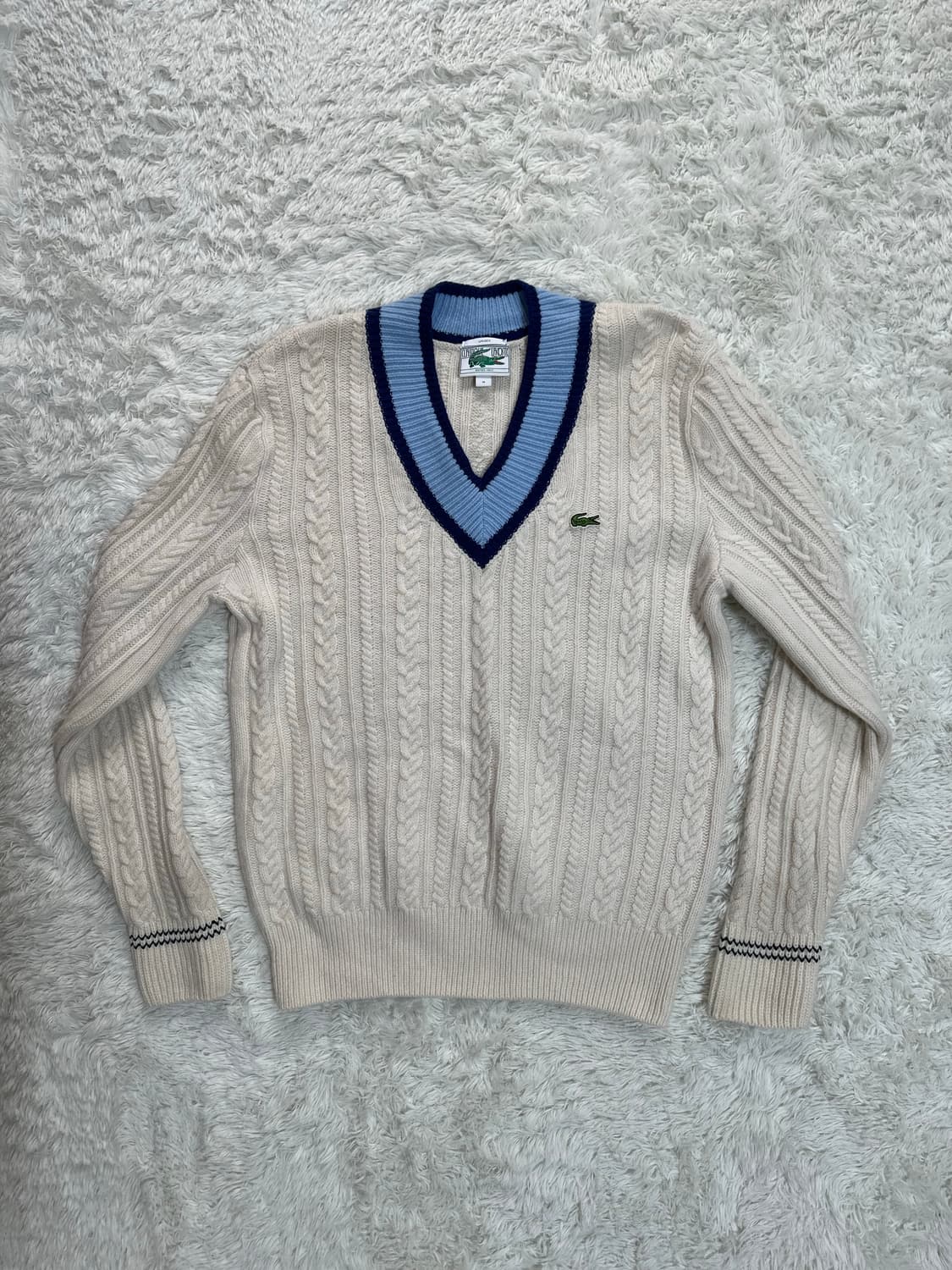 라코스테 아이보리 V넥 케이블 니트 M 상품이미지1