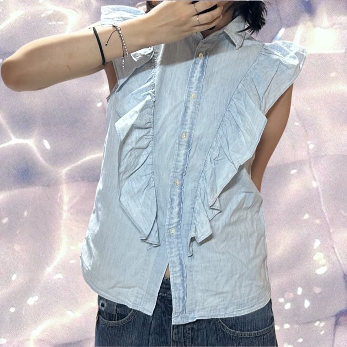 폴로 랄프로렌 신형 프릴 탑 반팔 셔츠 나시 스카이블루 소라 S  상품이미지1