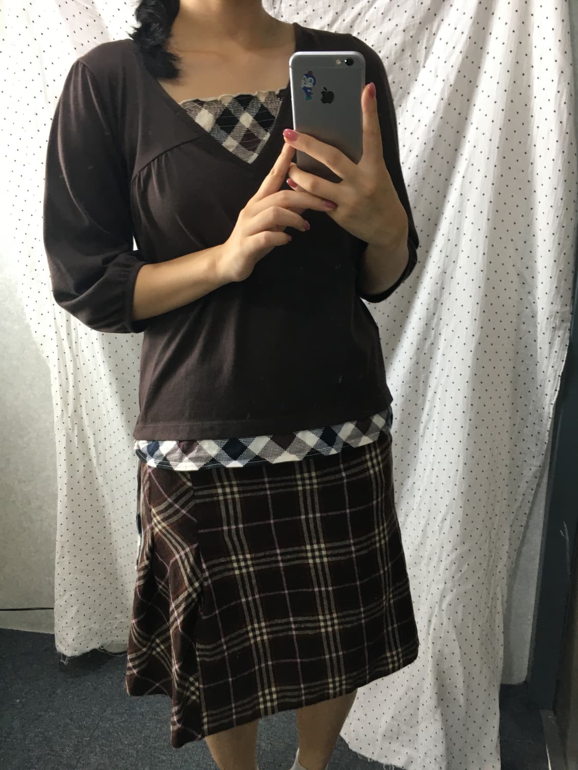 브라운 체크 레이어드 티셔츠 상품이미지3