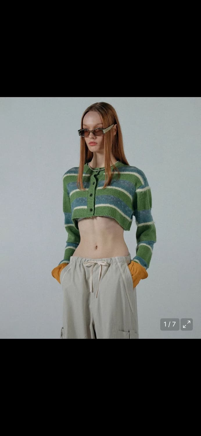 새상품) 스컬프터 스트라이프 크롭 가디건 상품이미지1