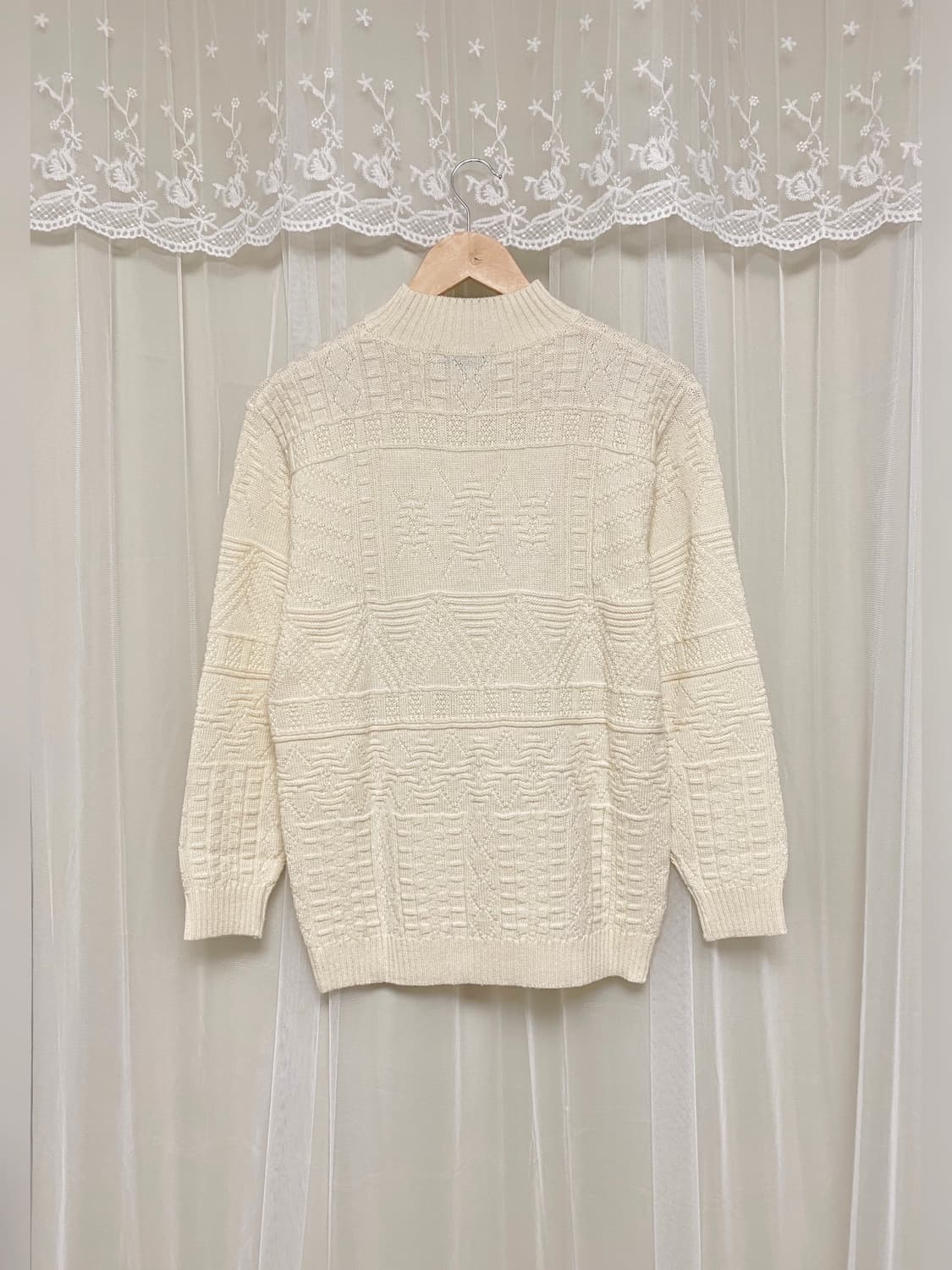 Ivory Wool Blend Aran Texture Sweater 상품이미지5
