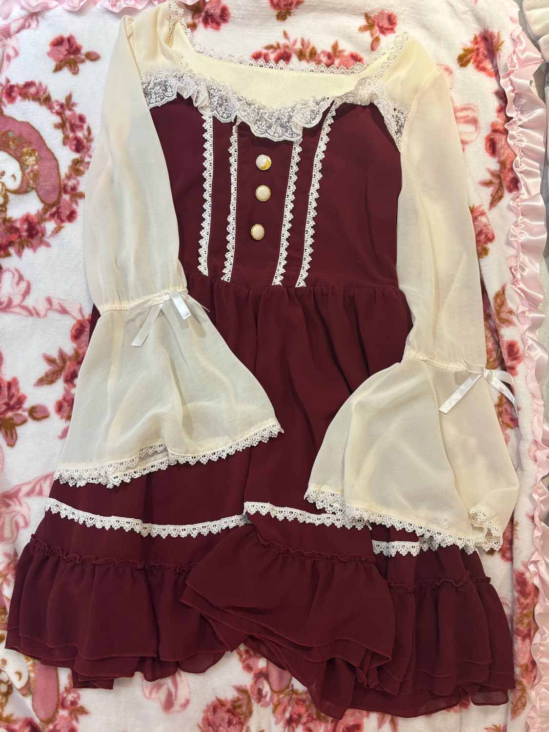 디어리 히메소데 버건디 원피스 상품이미지1