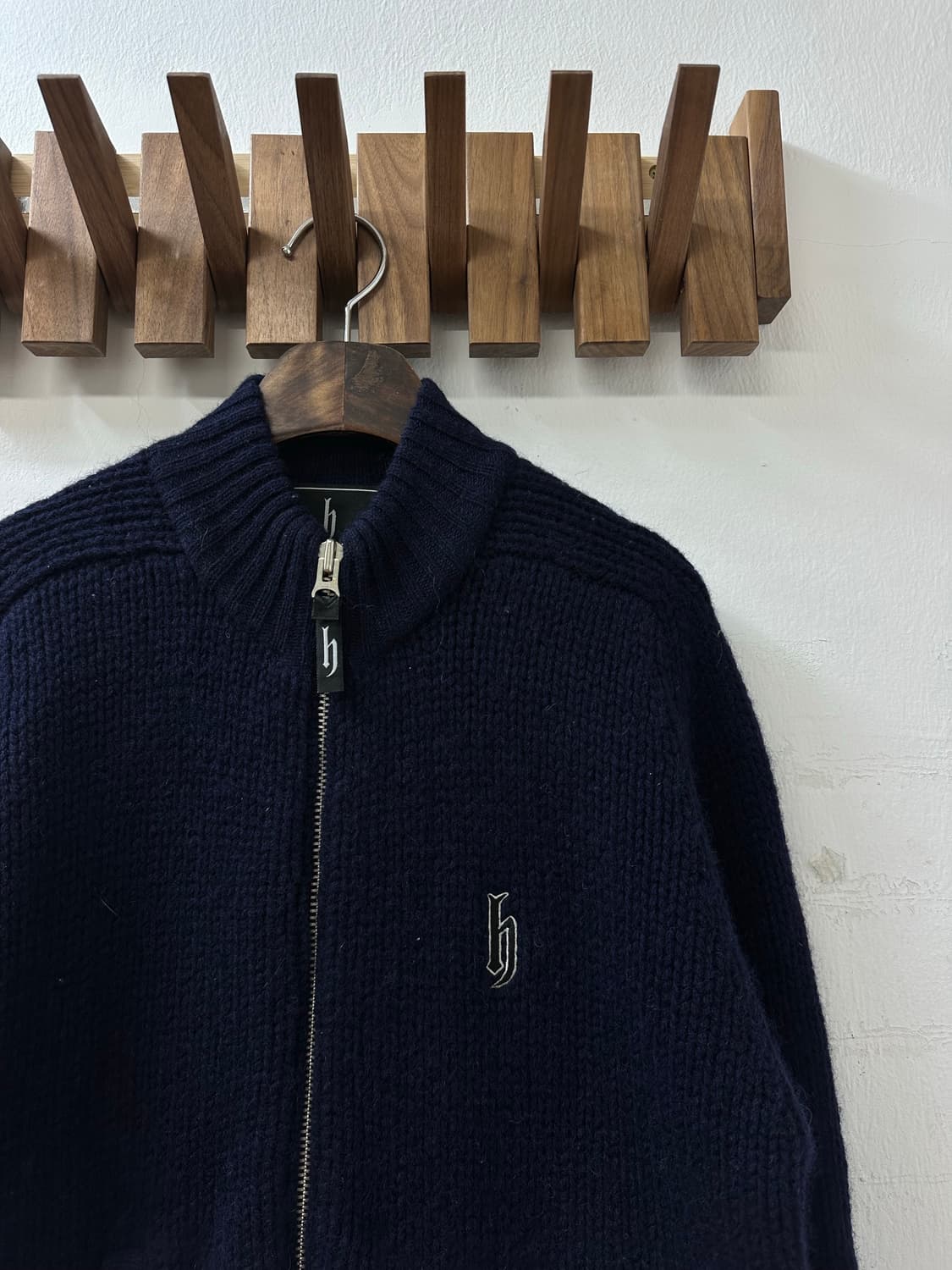 일본빈티지 Djhonda dj혼다 네이비 울100% 니트 집업 상품이미지2