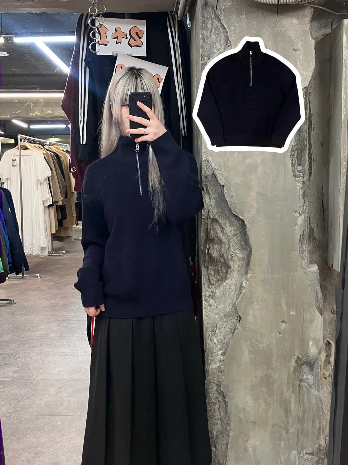 빈티지 반집업 스웨터 네이비 M  #csz3700 상품이미지1