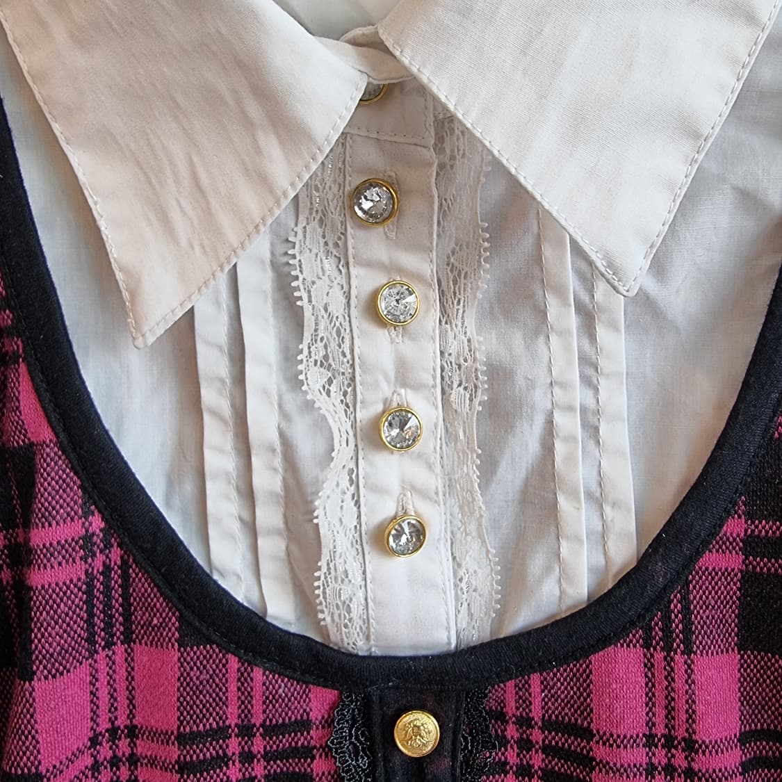 핑크 체크 블라우스 가디건 셋업탑 상품이미지2