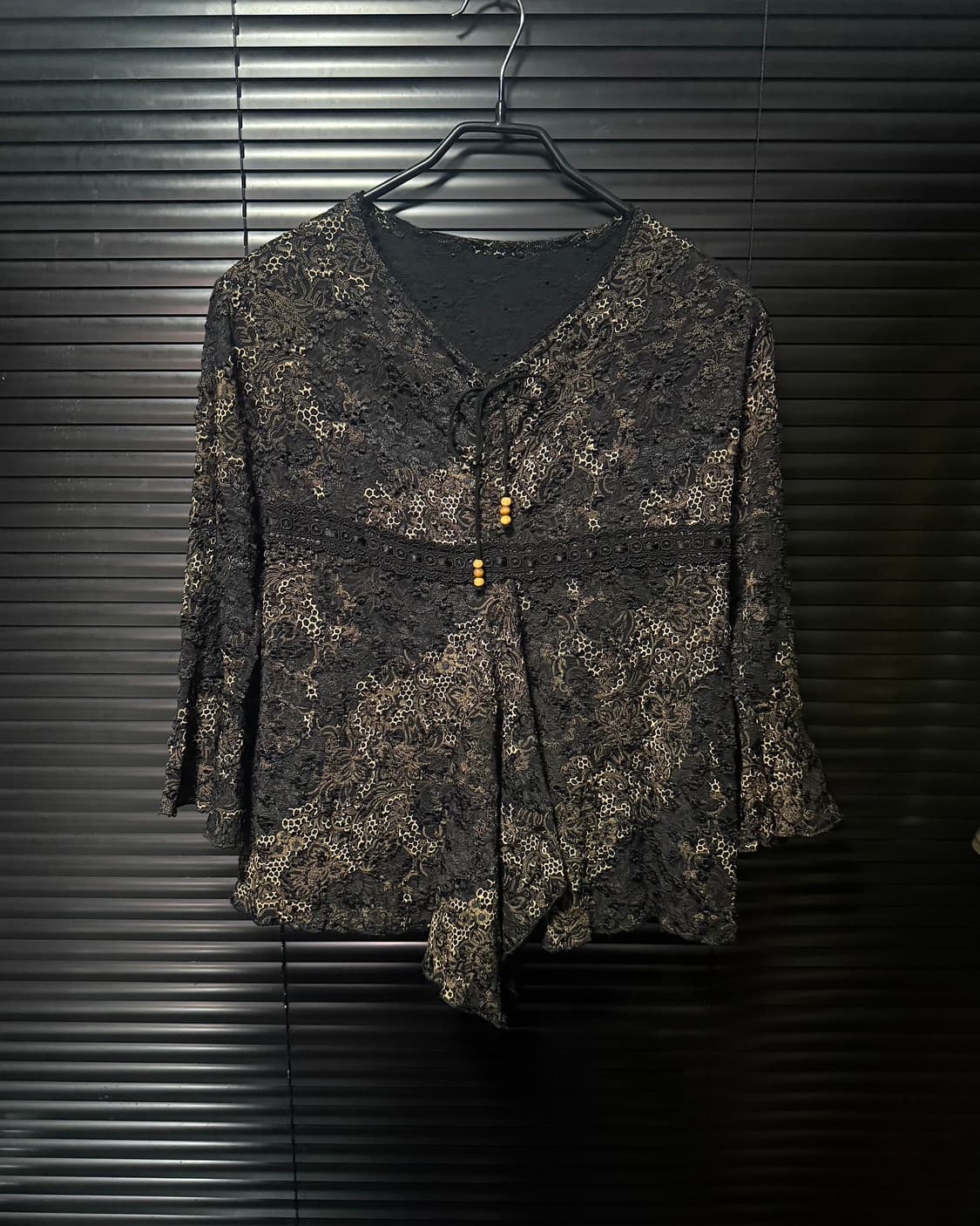 에스닉 레이스 블라우스 브라운 락 그런지 웨스턴 갸루 로리 고스 펑크  상품이미지2