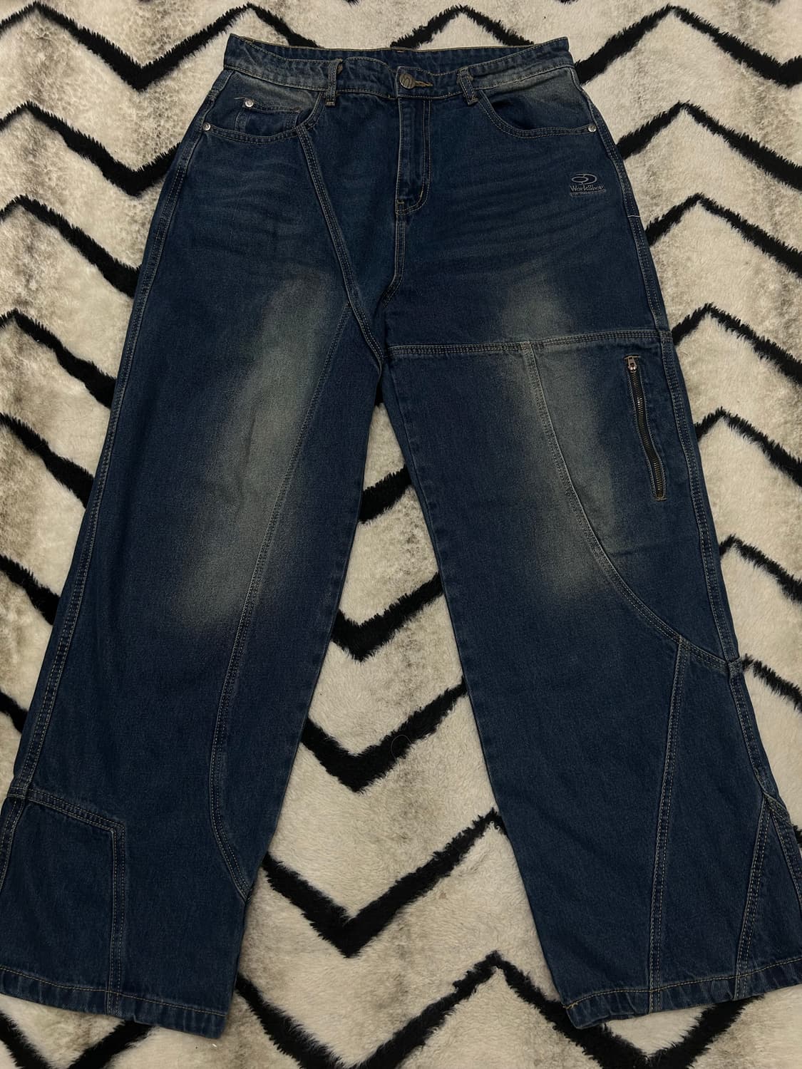 [L]트래블 절개 워싱 와이드 데님팬츠/인디고블루 상품이미지2