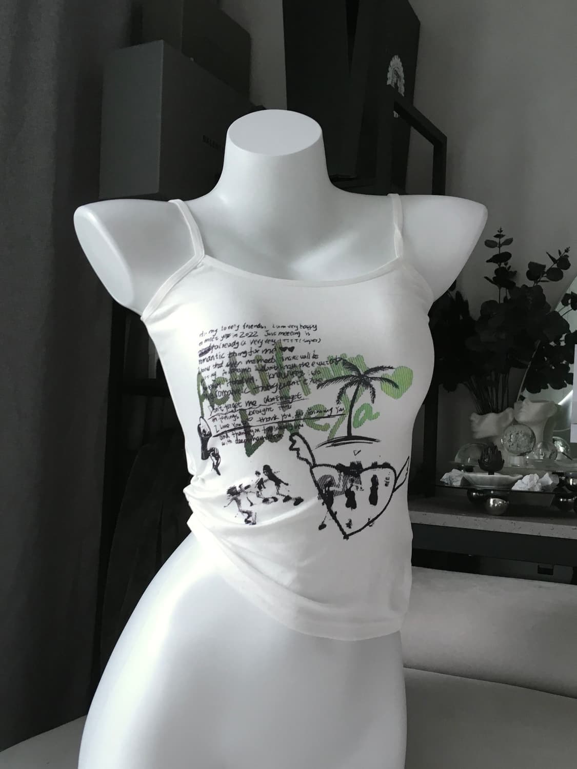 ༒ letter-printed shirring sleeveless 상품이미지1