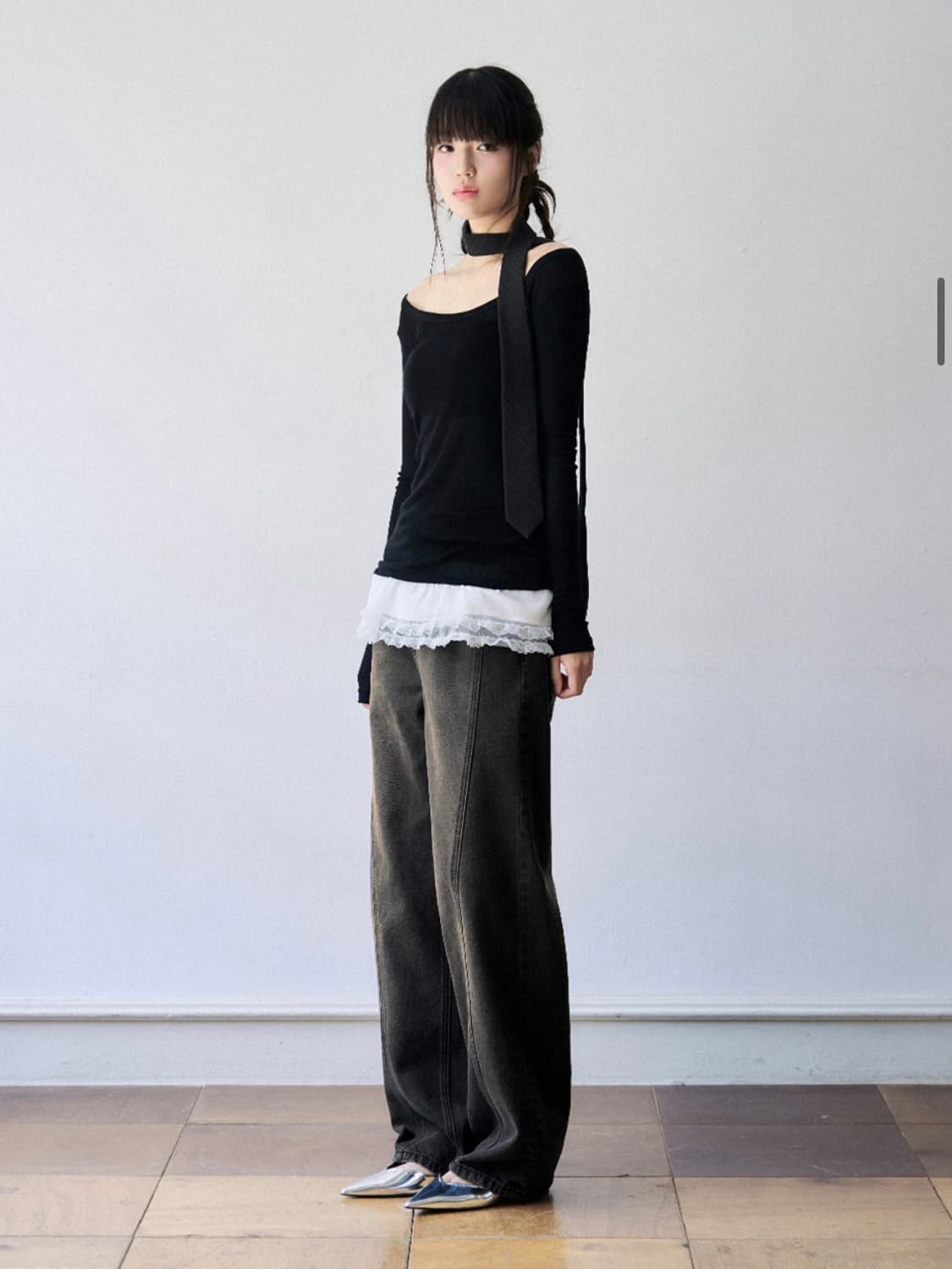 (S) 아워데이즈 웨이비 커브드 와이드 데님 팬츠 [BLACK] 판매 상품이미지4