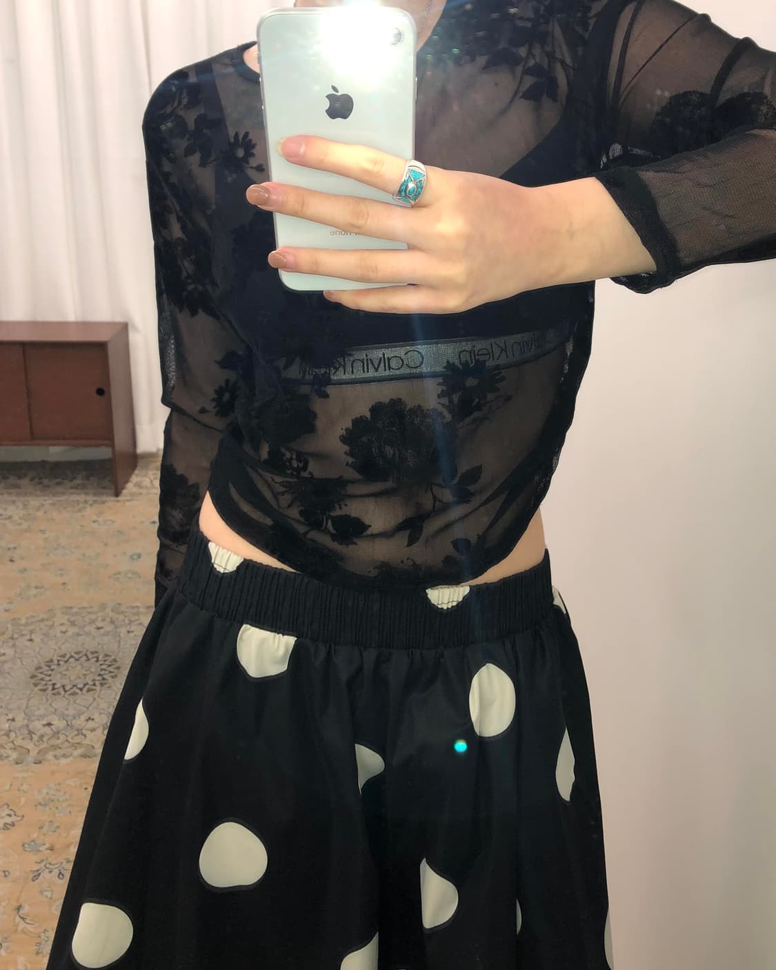 플라워 셔링 시스루 슬리브 상품이미지5