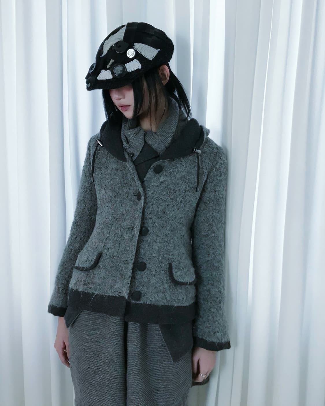 Grey boucle string wool jacket 상품이미지2