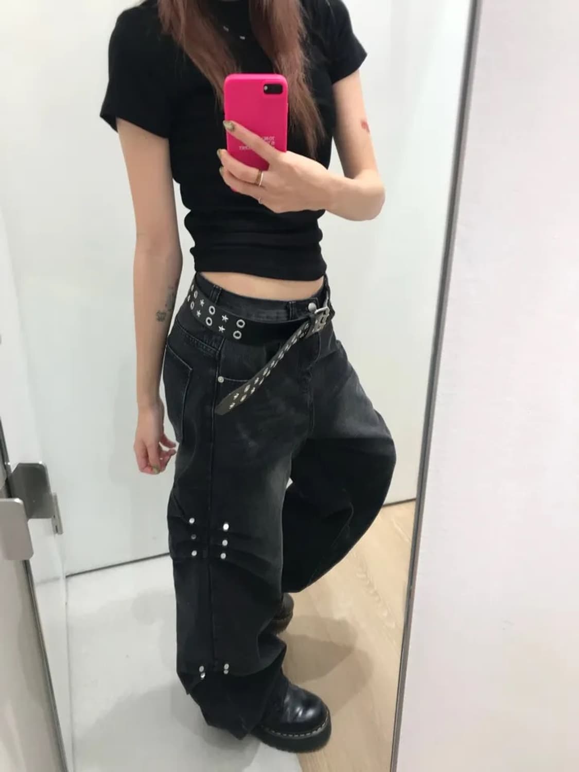 급처)갱갱샵 사이드 스터드 링클 데님 팬츠 바지 s 미스치프 보헤미안서울 상품이미지2