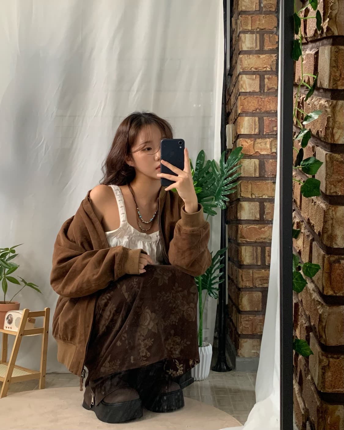 가을 코디! 가을 자켓, 브라운 스커트, 슬리브리스 상품이미지3