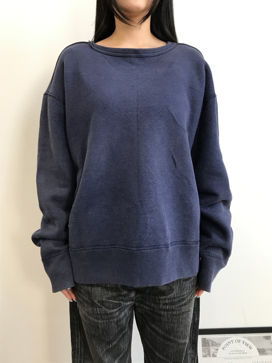 Fuudobrain Cropped Sweatshirt Navy 상품이미지2