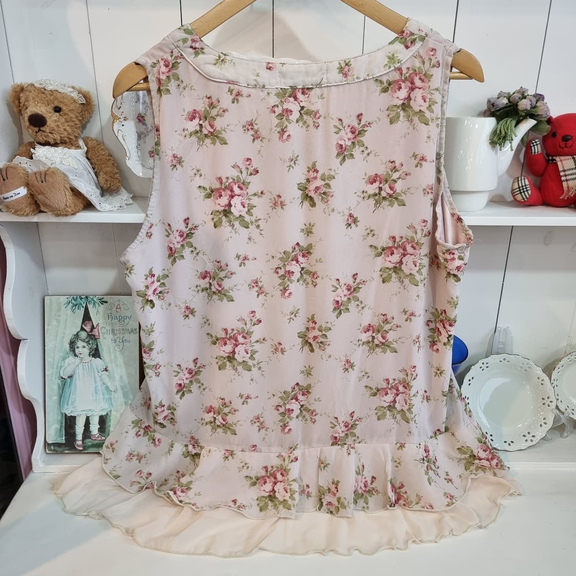 플라워 패턴 레이스 핑크 민소매튜닉 상품이미지2