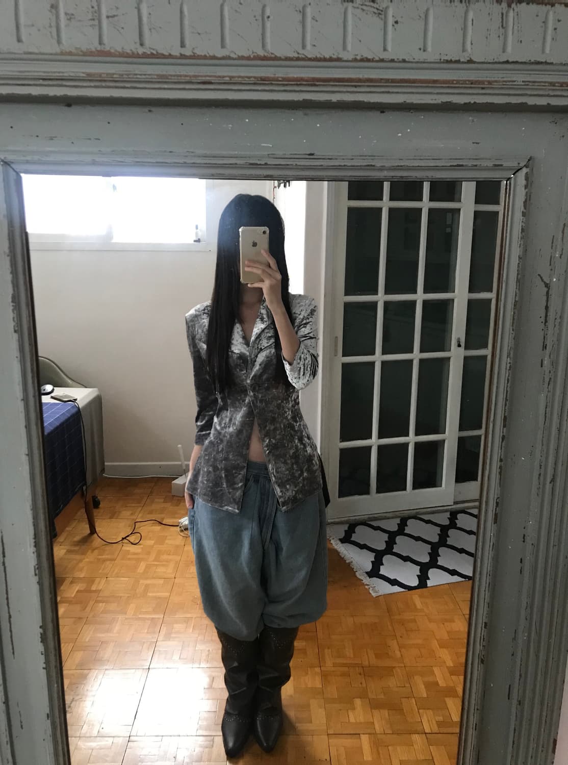 vintage silver velvet top 상품이미지3